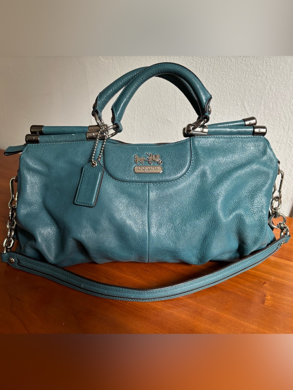 NWOT Coach Madison Caroline Satchel in Rare Teal Blue Leather